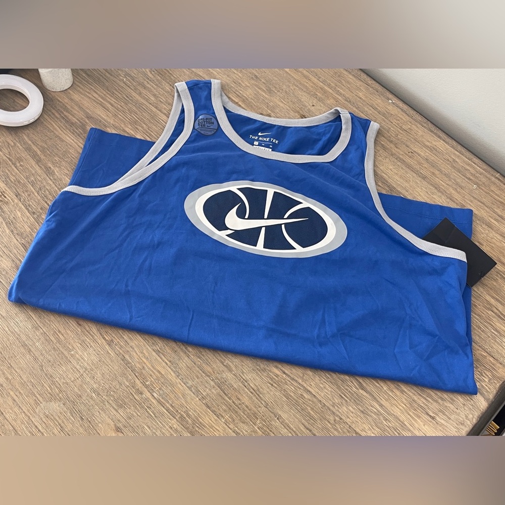Nike Dri Cotton Basketball Tank Top, CT6119-480 Blue/Grey, Men’s Size XL - Picture 6 of 8